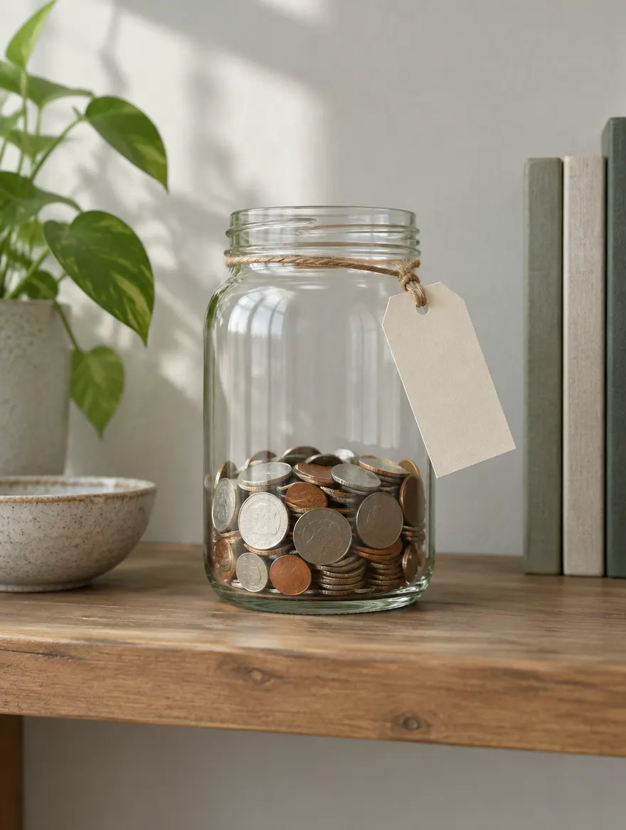 Bocal en verre à moitié rempli de pièces de monnaie