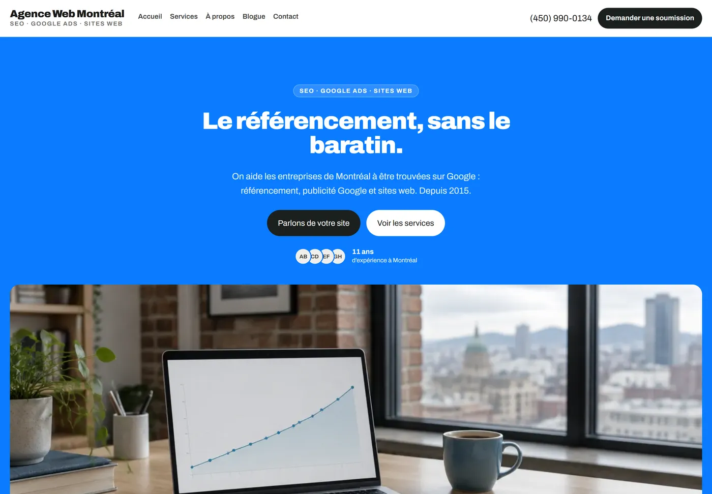 Capture d’écran de la page d’accueil d’Agence Web Montréal