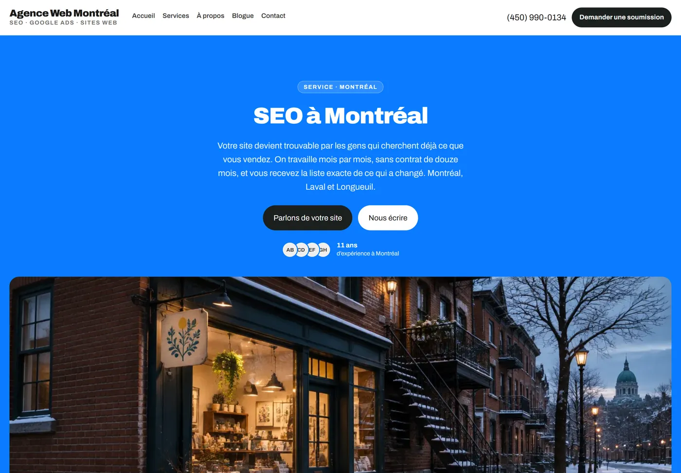 Capture d’écran de notre page de service SEO à Montréal