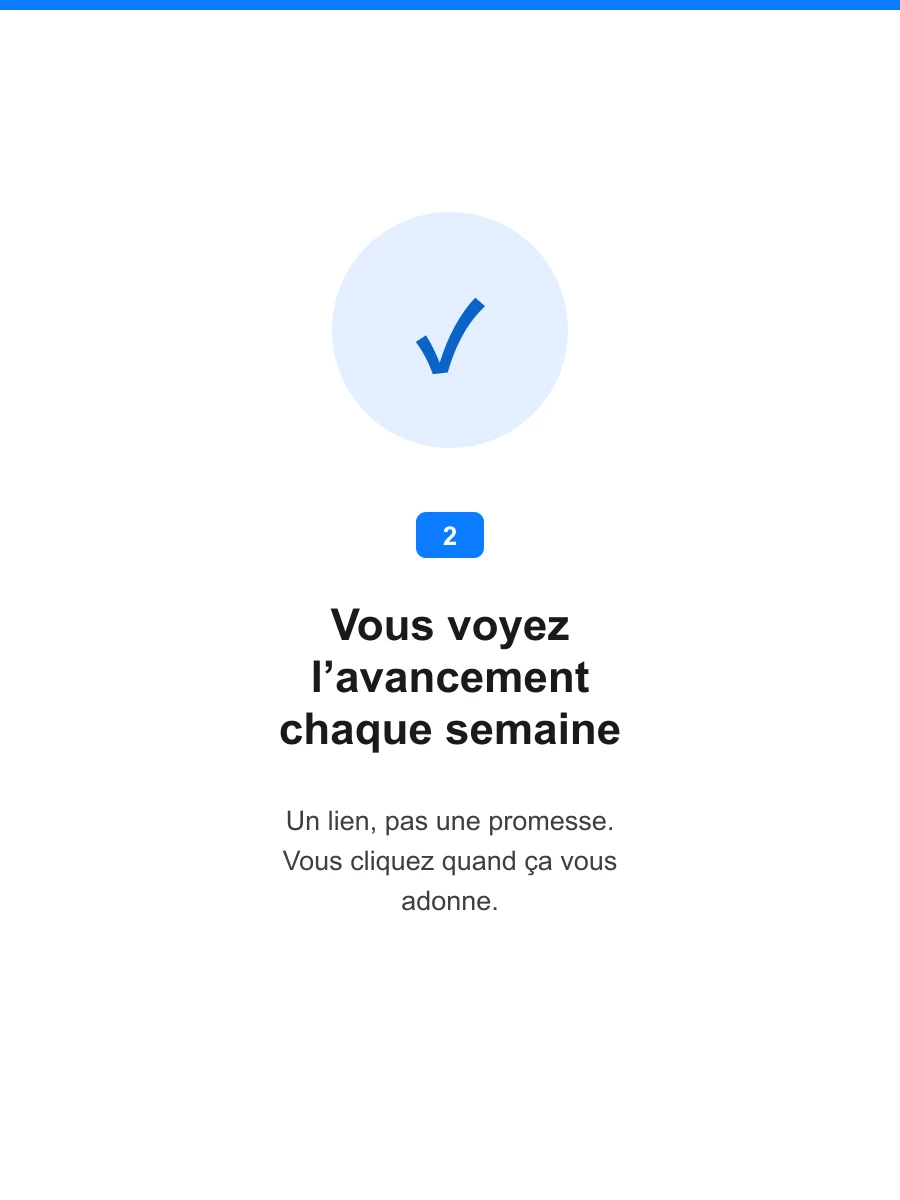 Étape 2 : vous voyez l’avancement chaque semaine, par un lien