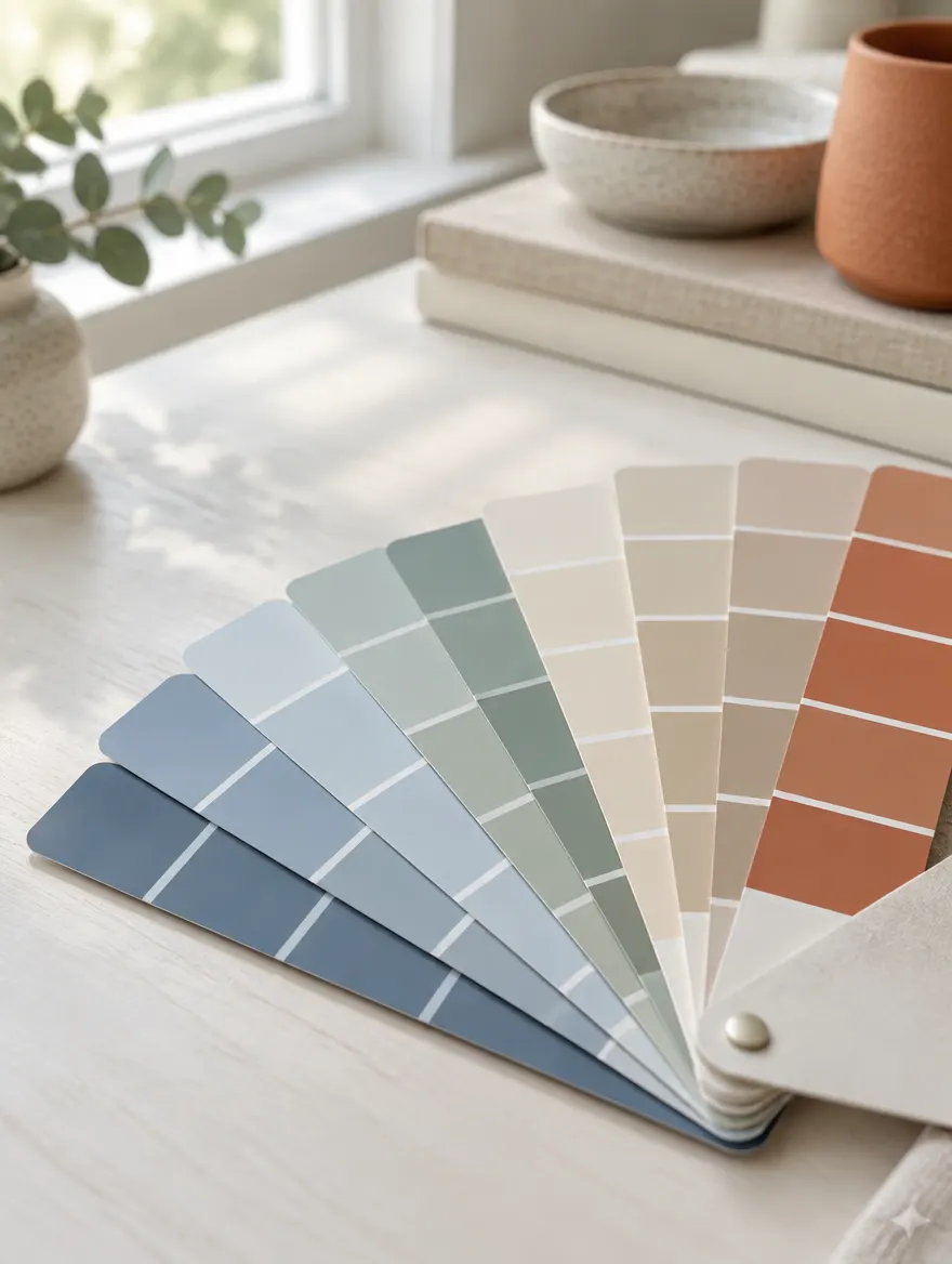 Cartes d’échantillons de couleurs étalées sur un bureau